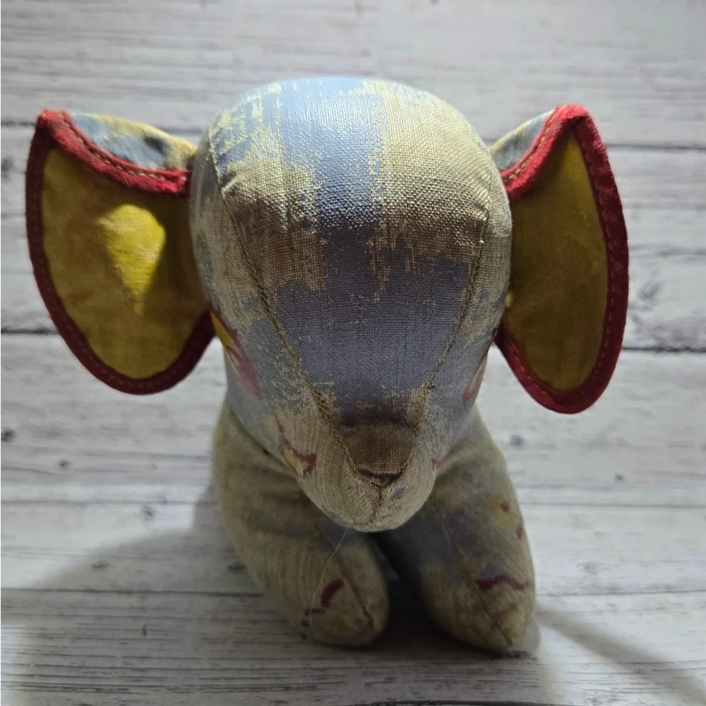 Vintage 1940’s Leather Oil Cloth Circus Elephant Collectible Stuffed Animal blue
